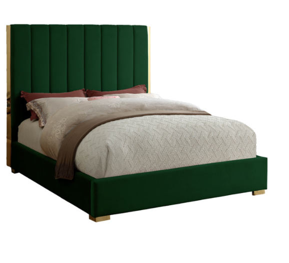 Becca Black Velvet Full Bed, Green, Full CA579 (2 boxes)