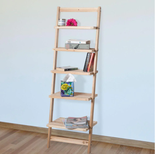 5-Tier Ladder Blonde Wood Storage Shelf