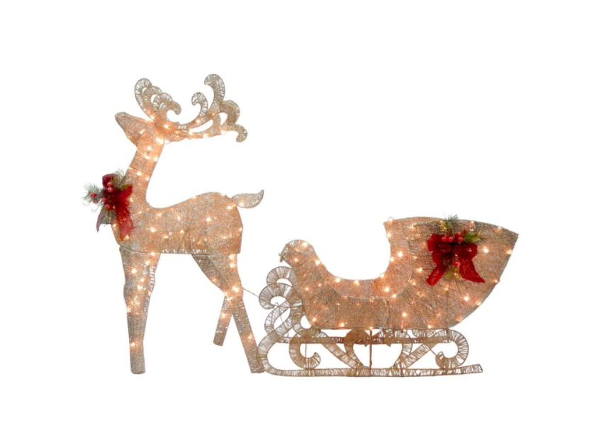 48 in. Reindeer and Santas Sleigh with LED Lights