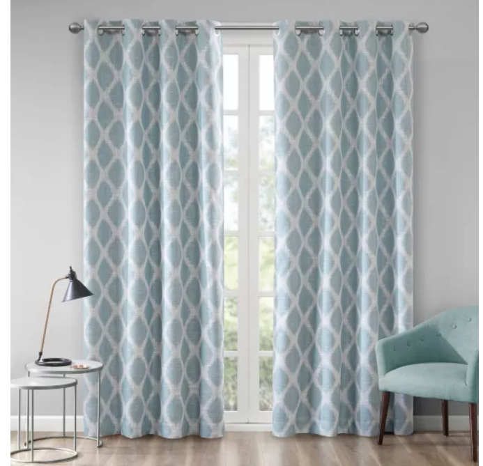 Blakesly Printed Ikat 95-Inch Grommet Top Room Darkening Curtain Panel in Aqua (Single) set of 2 , B128-DS596