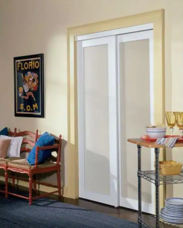 48 in. x 80.50 in. 2010 Series Off White 1-Lite Composite Universal Grand Sliding Door