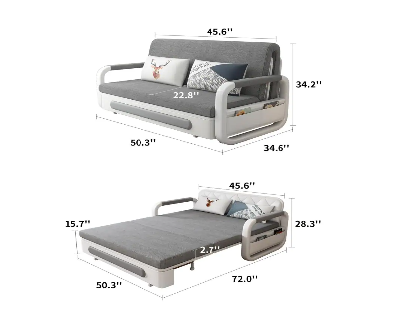 50.3 in Rolled Arm Sofa Bed