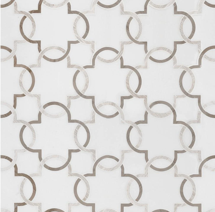 Bianco Quatrefoil 12" x 12" Polished Marble Mosaic Tile (5 sq. ft. / case) (6 cases) (6 boxes) KBO255