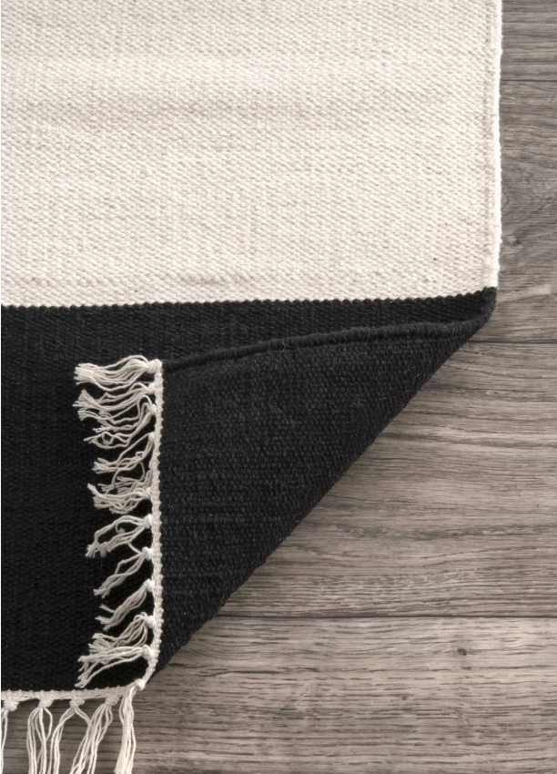 Black Awning Striped Flatweave Tassel 7' 6" x 9' 6" Area Rug