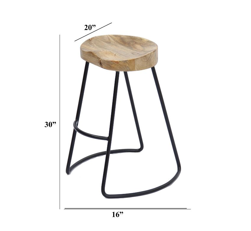 Wooden Saddle Seat Barstool Brown and Black - The Urban Port, set of 2