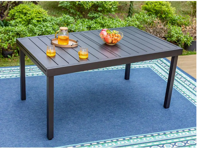 Black Expandable Rectangle Metal Patio Outdoor Dining Table