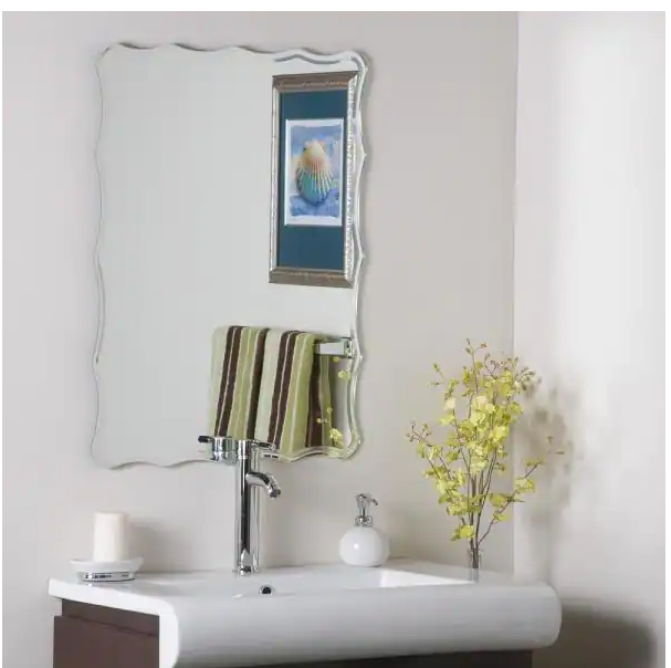 24 in. W x 32 in. H Frameless Rectangular Bathroom Vanity Mirror in Silver