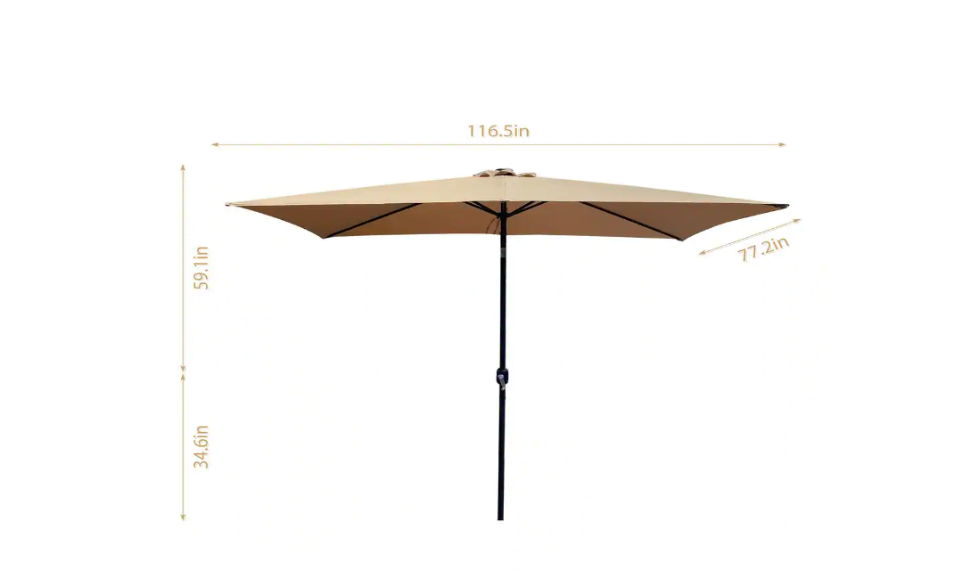 10 ft. x 6.5 ft. Rectangular Market Outdoor Patio Umbrella in Taupe