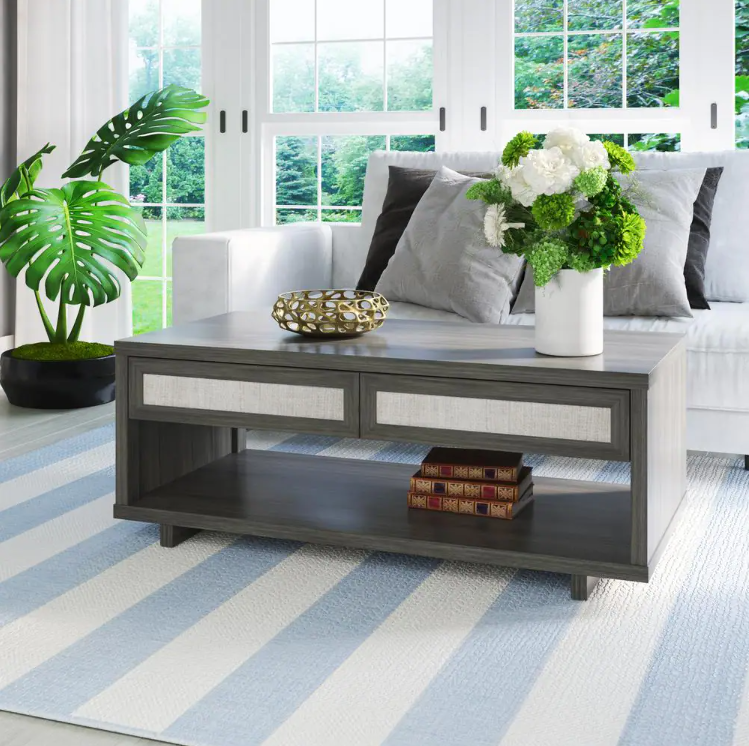 47.38 in. Crete Oak Rectangle MDF Coffee Table with Drawers