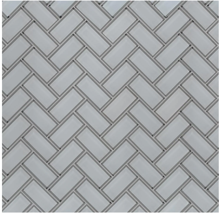 Ice Bevel Herringbone 11.08 in. x 13.86 in. x 8mm Glossy Glass Mesh-Mounted Mosaic Tile (10.6 sq. ft. / case)
