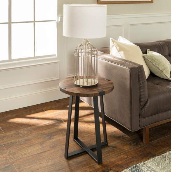 18" Metal Wrap Round Side Table, Dark Walnut