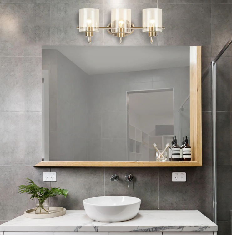 3-Light Brushed Nickel with Brass Vanity