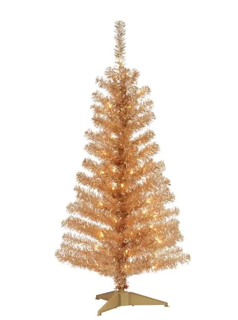 4 ft. Champagne Tinsel Artificial Christmas Tree with Clear Lights