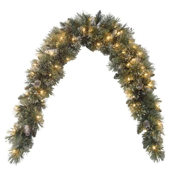 72 in. Glittery Bristle Pine Mantel Swag with Clear Lights
