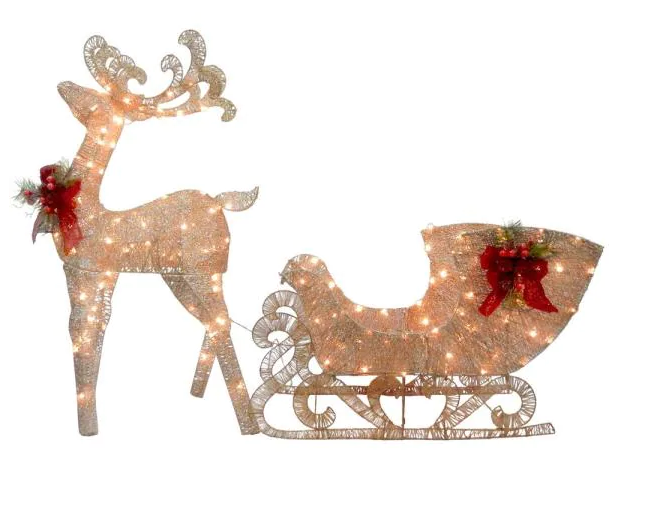 48 in. Reindeer and Santas Sleigh with LED Lights