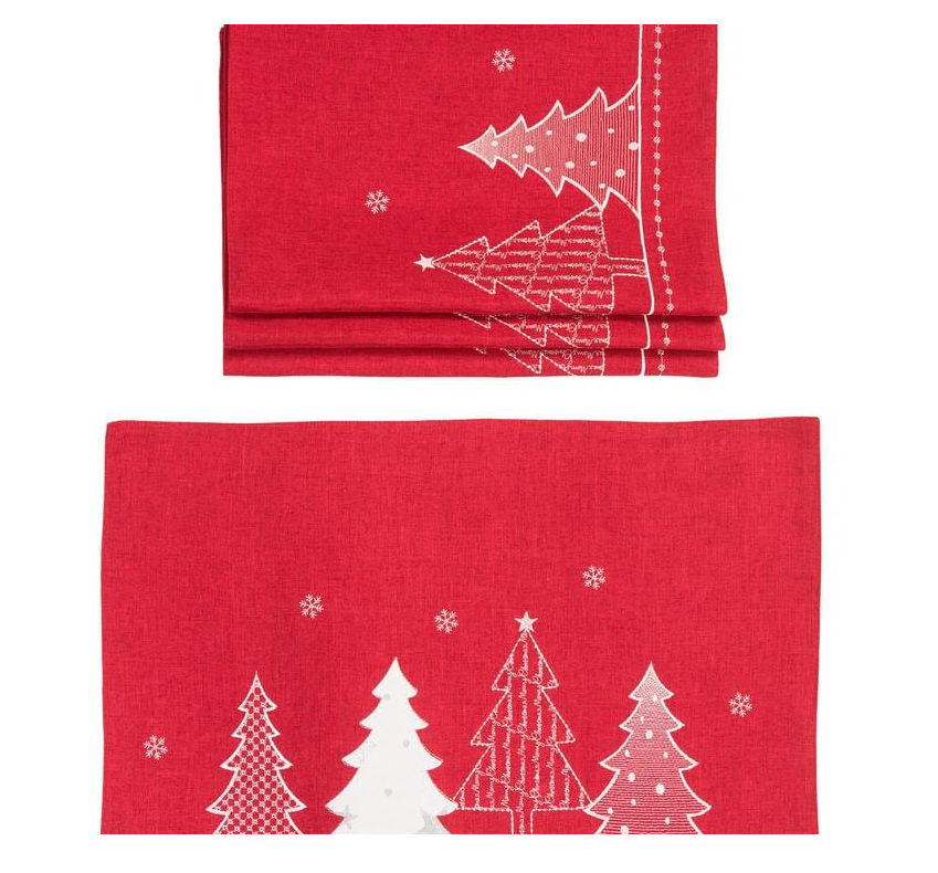 0.1 in. H x 20 in. W x 14 in. D Lovely Christmas Tree Embroidered Double Layer Placemats in Red (Set of 4) B82-KS306