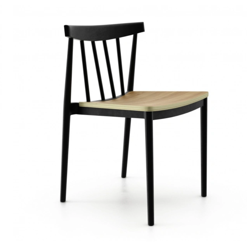 2pc set ben side chair in black/natural, 2-piece set