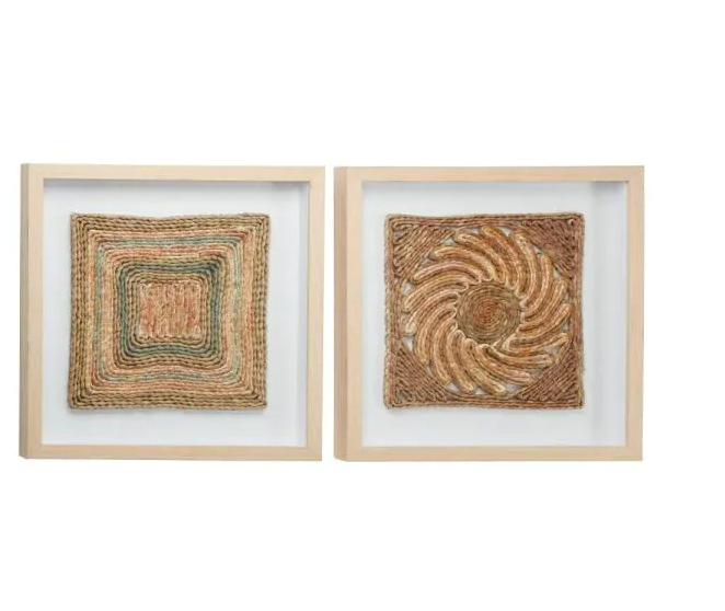 Abstract Earth Tone Rope and Wood Wall Art, Set of 2 18"x18"x1.5"