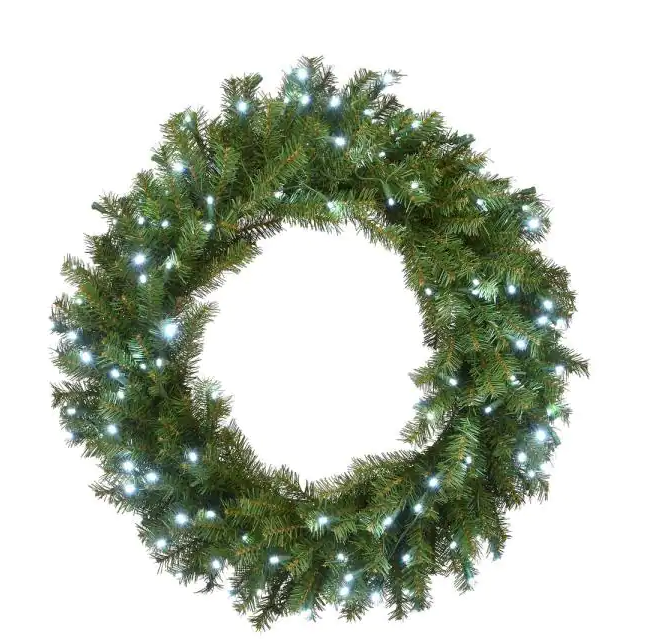 30 in. Artificial Norwood Fir Wreath with Memory-Shape and 150 Cool White LED Lights