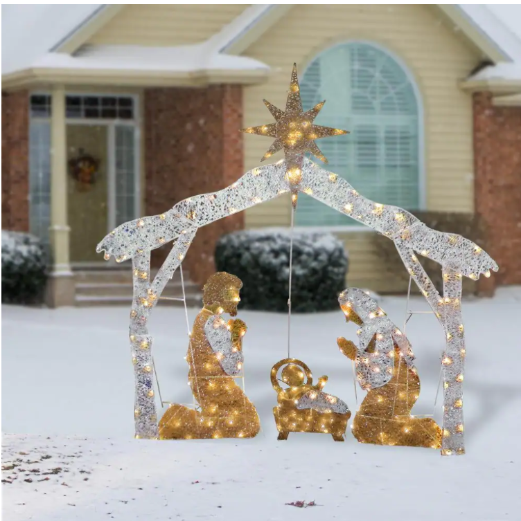 55 in. Crystal Splendor Nativity Set with 150 Mini Clear Lights