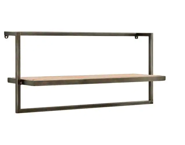 17 in. W Rustic Wood and Metal Frame Floating Decorative Wall Shelf with Towel Bar
