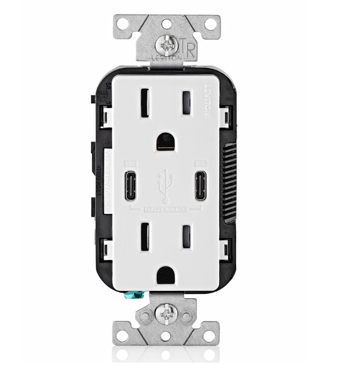 15 Amp White Duplex Tamper-Resistant Outlets with 6 Amp USB Dual Type-C Power Delivery In-Wall Chargers