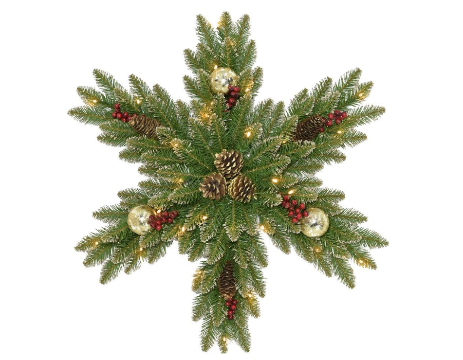 32 in. Glittery Gold Dunhill Fir Snowflake with Battery Operated LED Lights