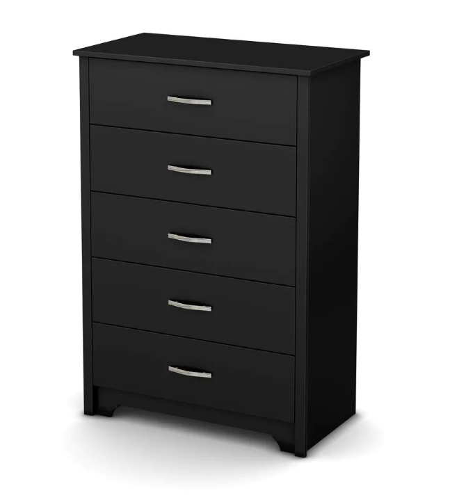 Fusion 5-Drawer Pure Black Chest of Drawers