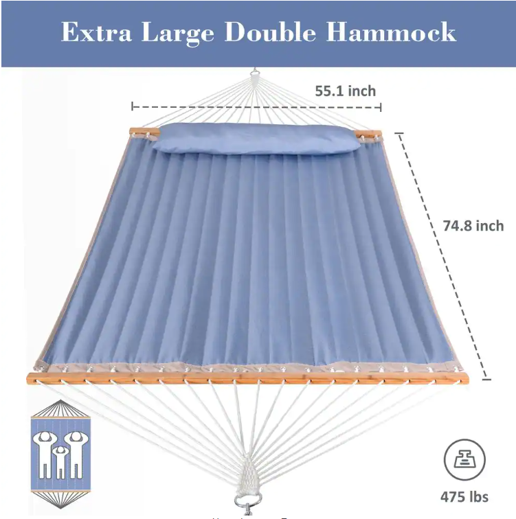 13.8 ft. Portable Hammock with Bamboo Spreader Bar, Blue