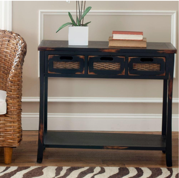 Autumn 34 in. Distressed Black Standard Rectangle Wood Console Table with Drawers