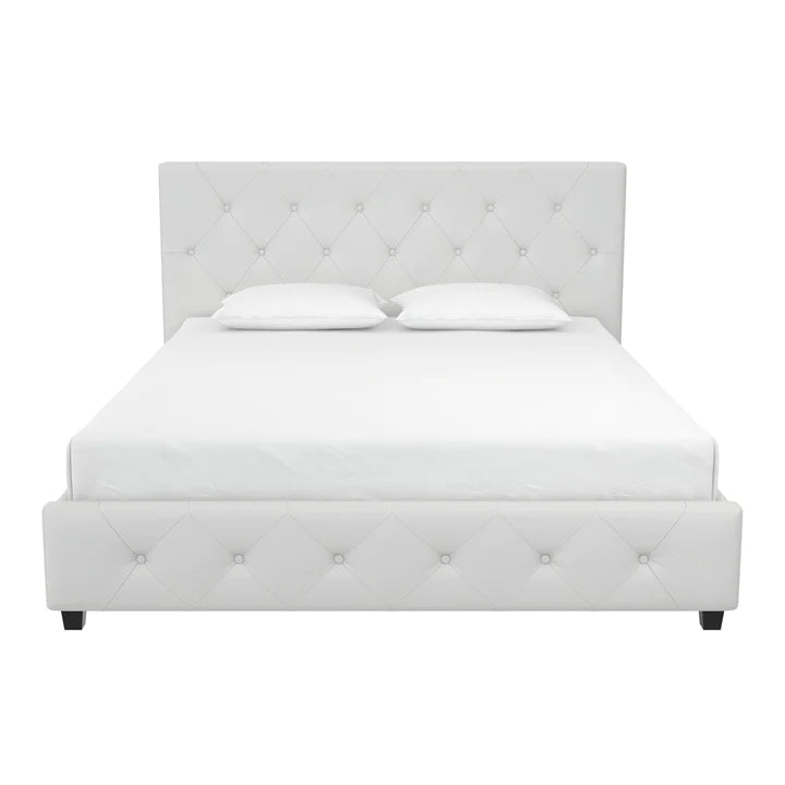 DHP Dakota Upholstered Platform Bed, Full, White