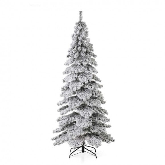 7.5ft Pre-Lit Snow Flocked Layered Spruce Artificial Christmas Tree with 350 Warm White Lights