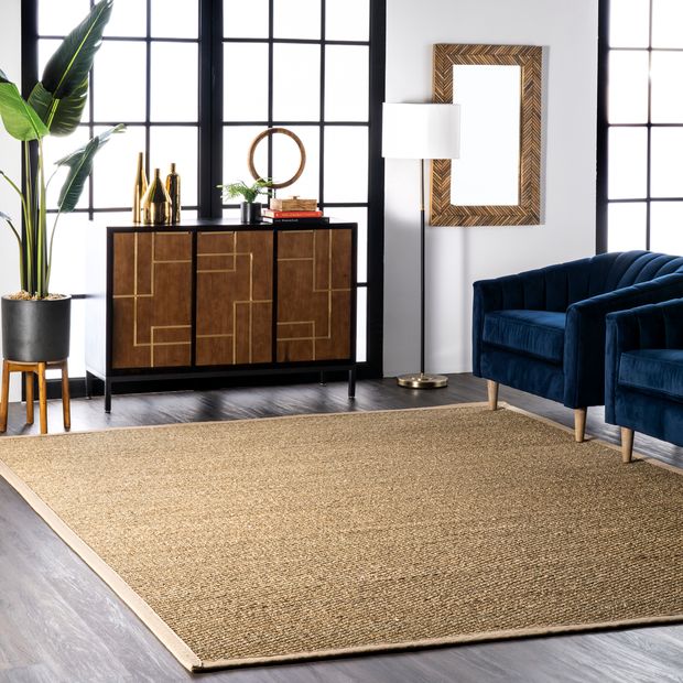 Beige Seagrass with Border 5' x 8' Area Rug  KRUG193-P3