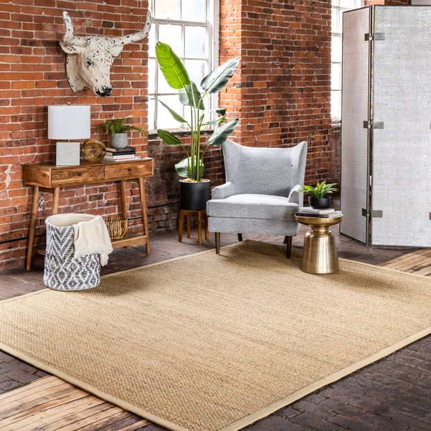Beige Seagrass with Border 5' x 8' Area Rug  KRUG193-P3