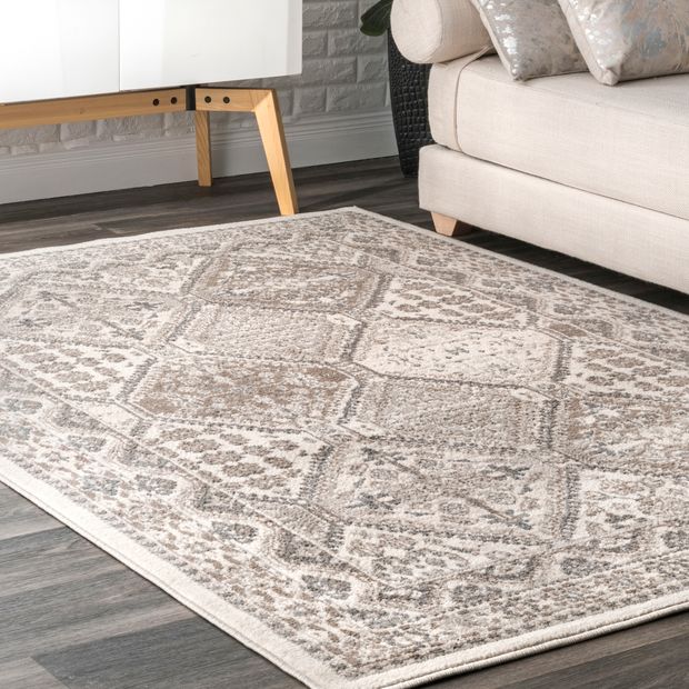 Beige Melange Tiles 9' x 12' Area Rug  KRUG199-P5