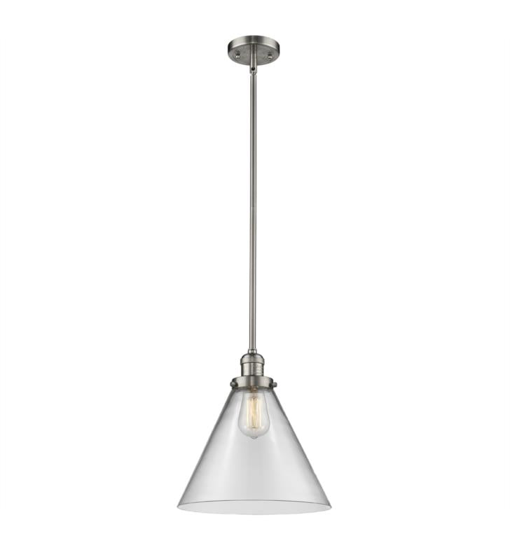 Innovations Lighting X-Large Cone 12" One Light Pendant with LED or Incandescent Bulb Option With Finish: Brushed Satin Nickel And Bulb Type: Incandescent