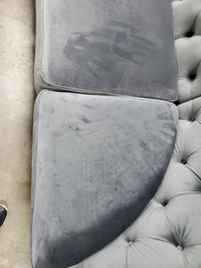 Gray Velvet Tufted Sectional Piece 139"L x 29"H