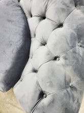 Load image into Gallery viewer, Gray Velvet Tufted Sectional Piece 139&quot;L x 29&quot;H
