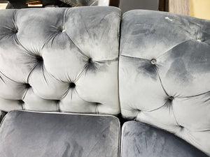 Gray Velvet Tufted Sectional Piece 139"L x 29"H