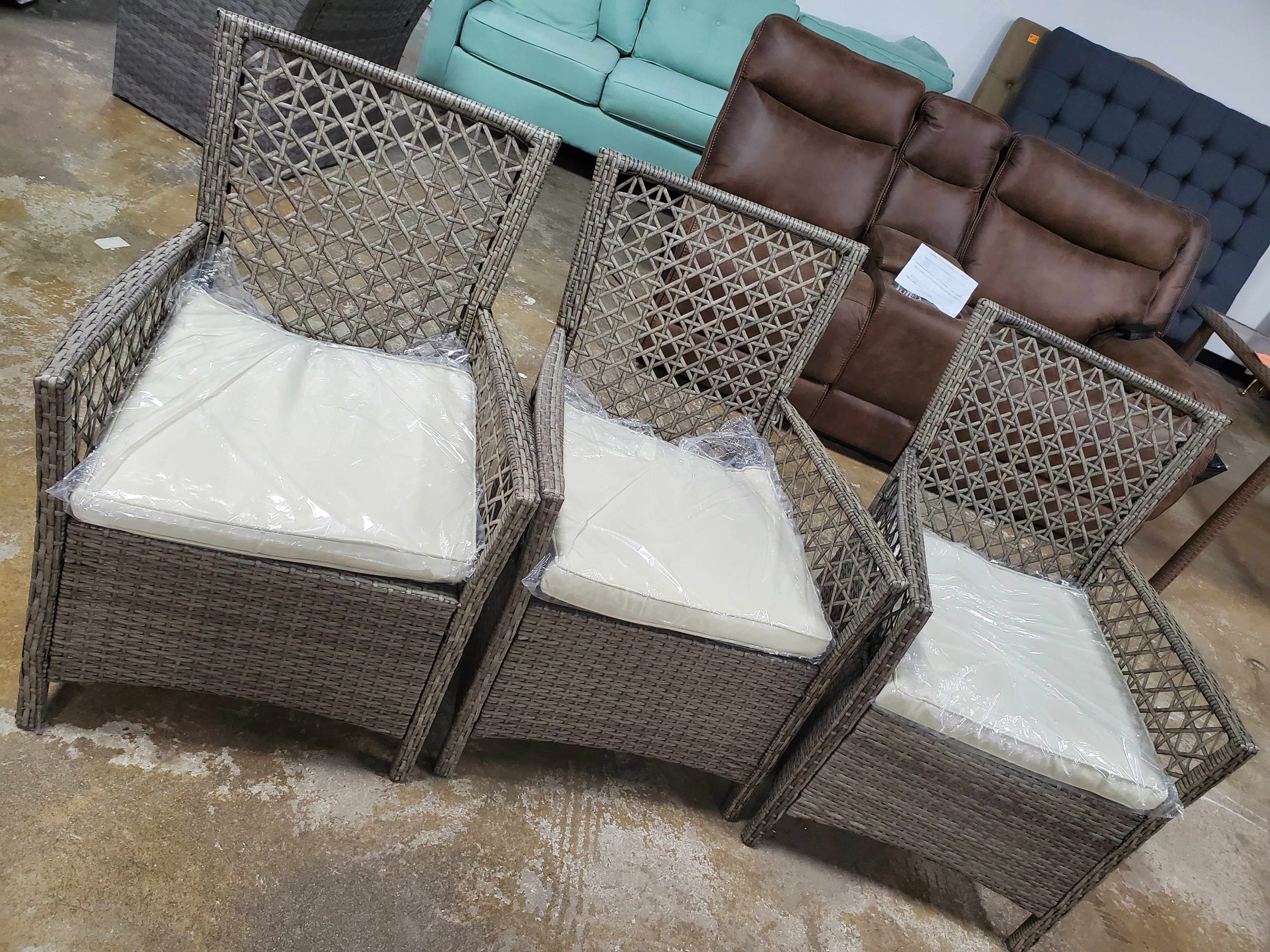 Set of 3 Rattan Wicker Chairs with 3 Seat Cushions