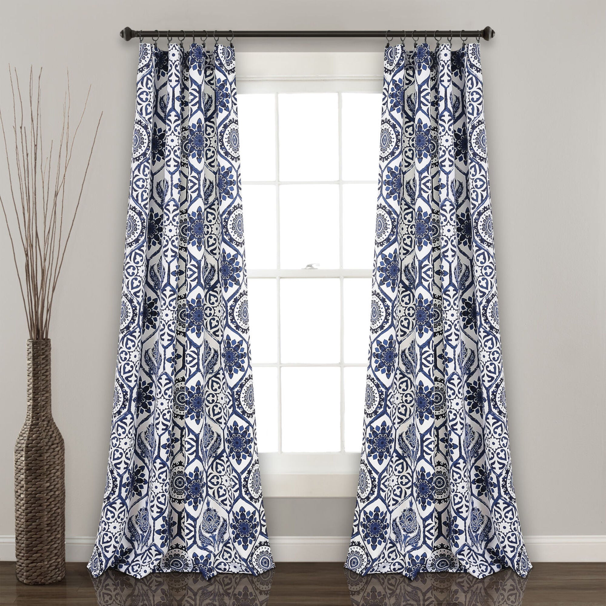 Blue and White 52 x 95 In. Room Darkening Window Curtain Panel, Set of 4