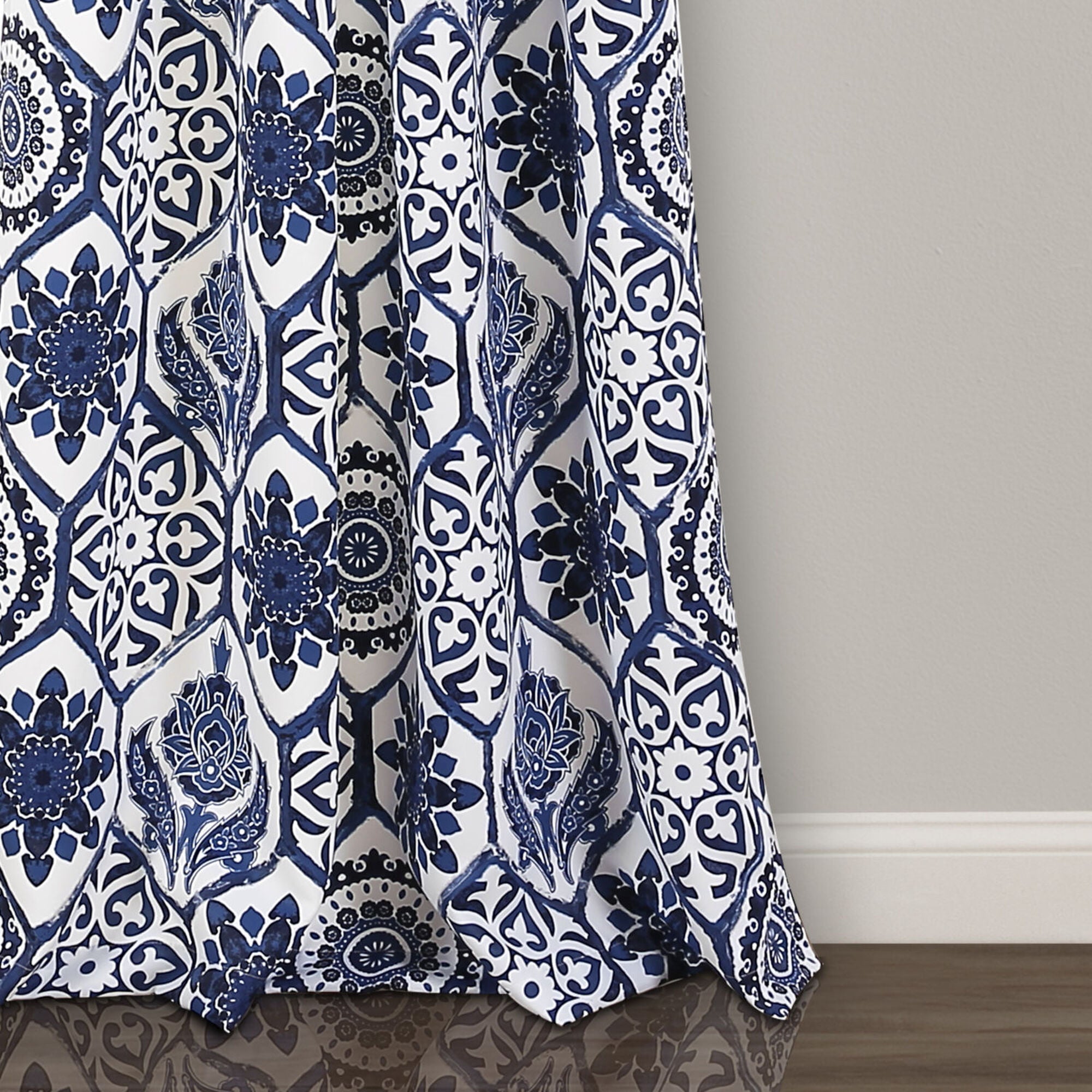 Blue and White 52 x 95 In. Room Darkening Window Curtain Panel, Set of 4