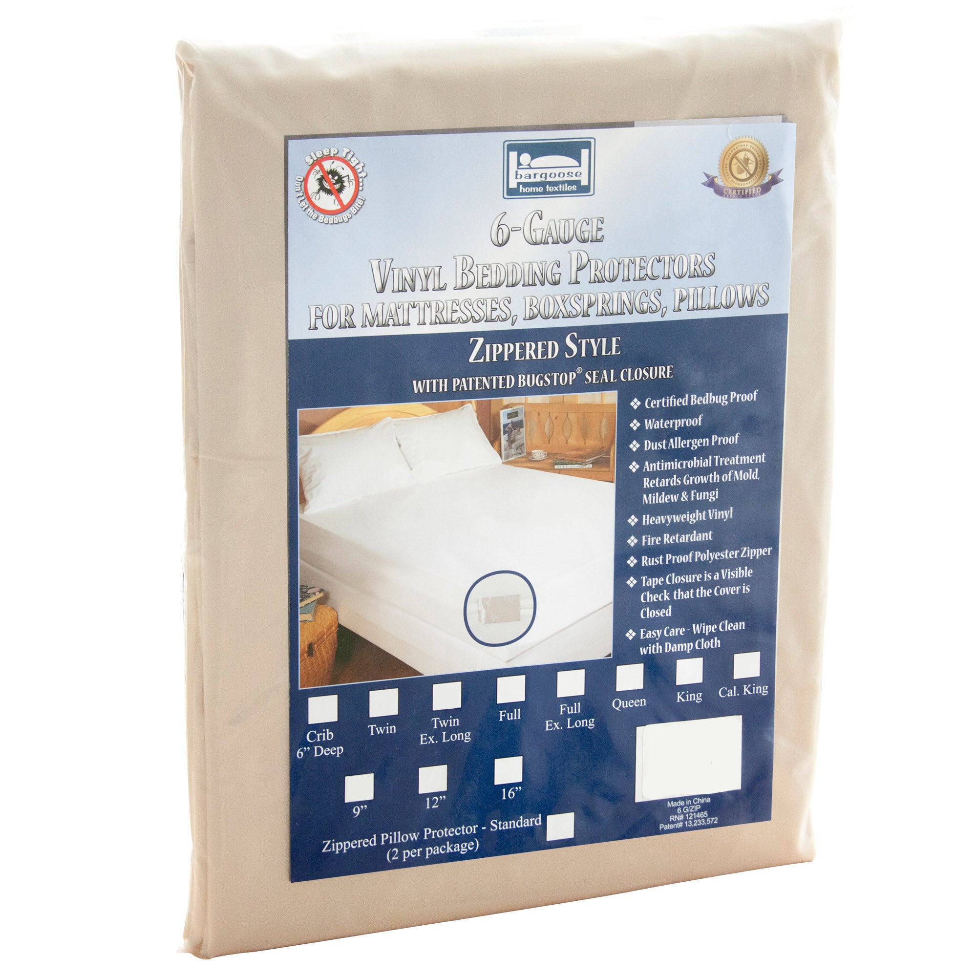 Bargoose Zippered 6-Gauge Vinyl Bed Bug-Proof Full Mattress / Box Spring Cover - 9" Depth ts927 (5 boxes)
