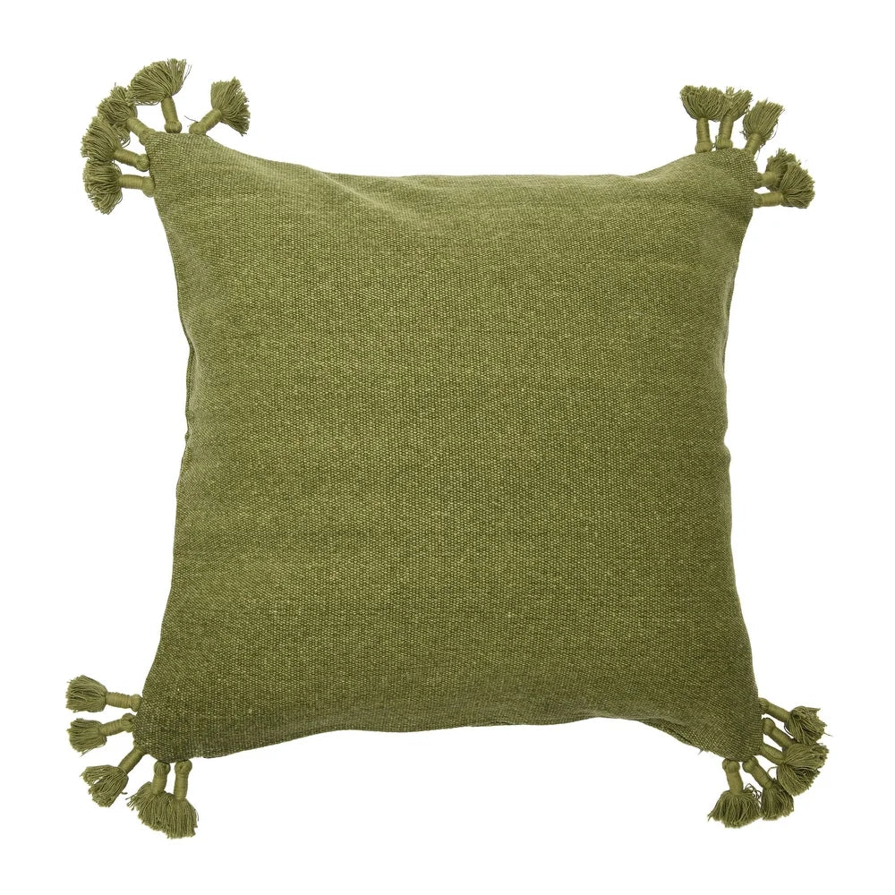 20" Square Canvas Pillow Cover with Tassels - Green