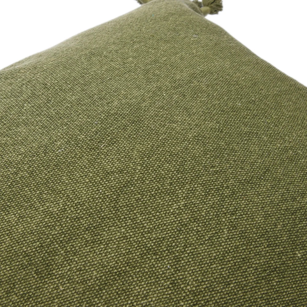 20" Square Canvas Pillow Cover with Tassels - Green