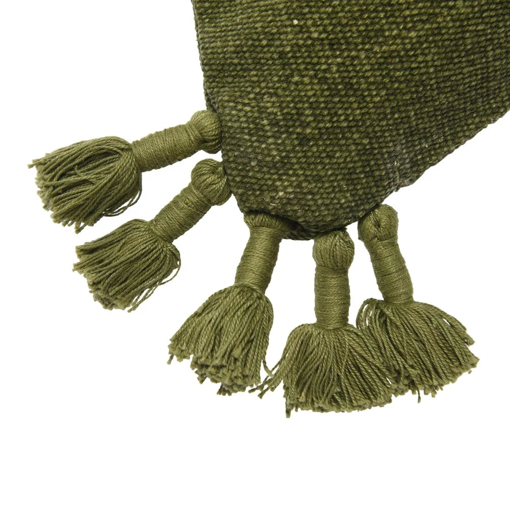 20" Square Canvas Pillow Cover with Tassels - Green