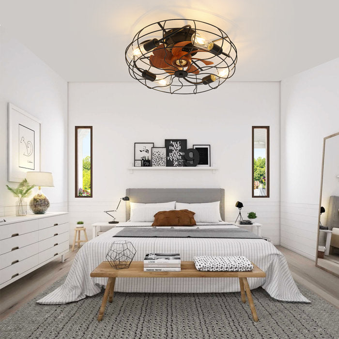 20"7 - Blade Caged Ceiling Fan Bladeless with Remote Control and Light Kit Included