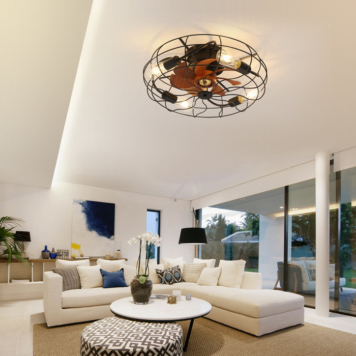 20"7 - Blade Caged Ceiling Fan Bladeless with Remote Control and Light Kit Included