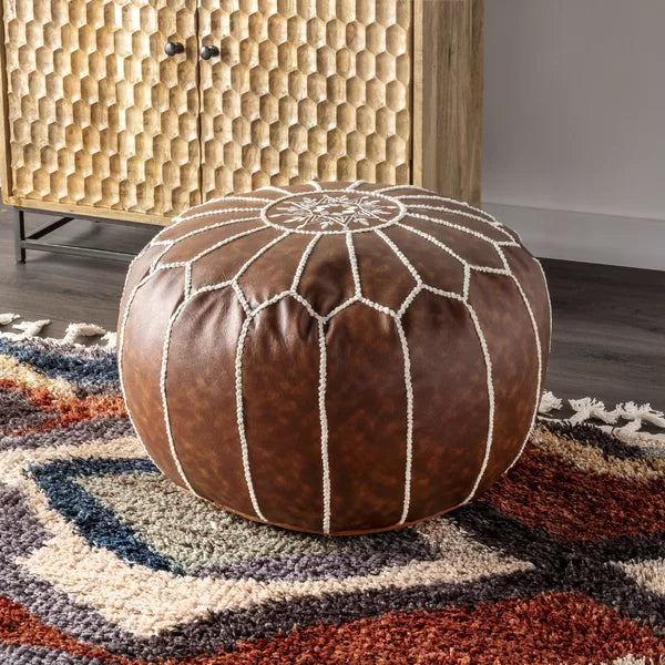 20'' Wide Faux Leather Round Pouf Ottoman