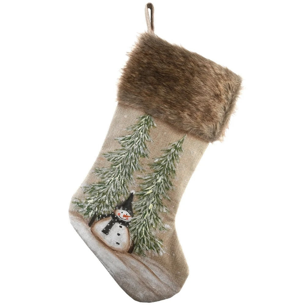 21" Alpine Collection Evergreens and Snowman Stocking - 21 in